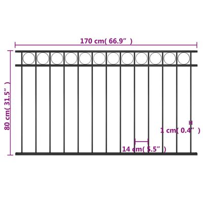 vidaXL Zaunfeld Stahl 1,7x0,8 m Schwarz