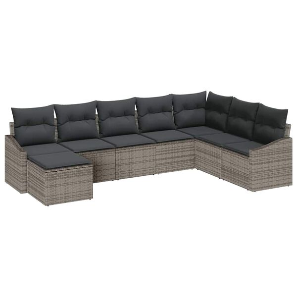 vidaXL Sofa Set mit Kissen 8 pcs Grau Poly-Rattan