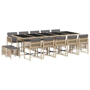 vidaXL 15-tlg. Garten-Essgruppe mit Kissen Beigemischung Poly Rattan