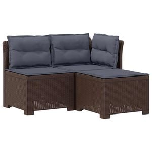 vidaXL 3-Sitzer Garten Sofa mit Kissen Rattan-Look 3-Sitzer PP Braun