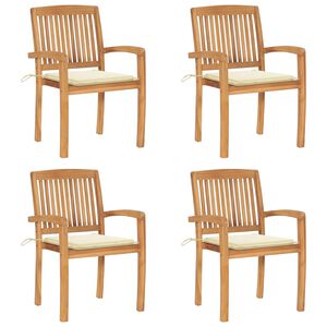 vidaXL Stapelbare Gartenst&uuml;hle mit Kissen 4 Stk. Massivholz Teak