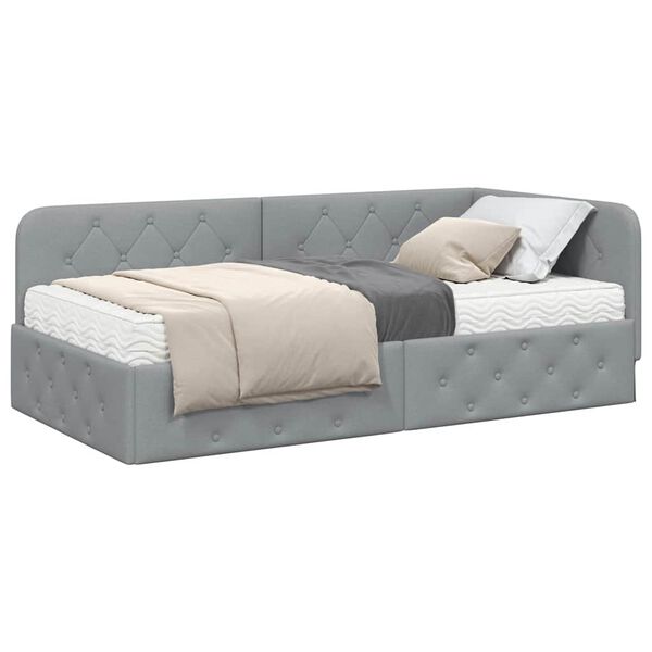 vidaXL Eckbettgestell mit Matratze Hellgrau 90 x 190 cm Stoff