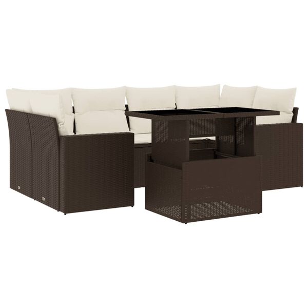 vidaXL 7-tlg. Garten-Sofagarnitur mit Kissen Braun Poly Rattan