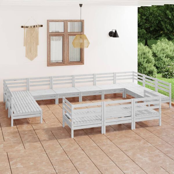 vidaXL 13-tlg. Garten-Lounge-Set Wei&szlig; Massivholz Kiefer