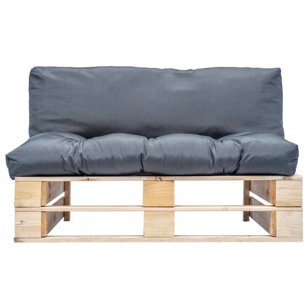 vidaXL Outdoor-Sofa Paletten mit Kissen in Grau Kiefernholz
