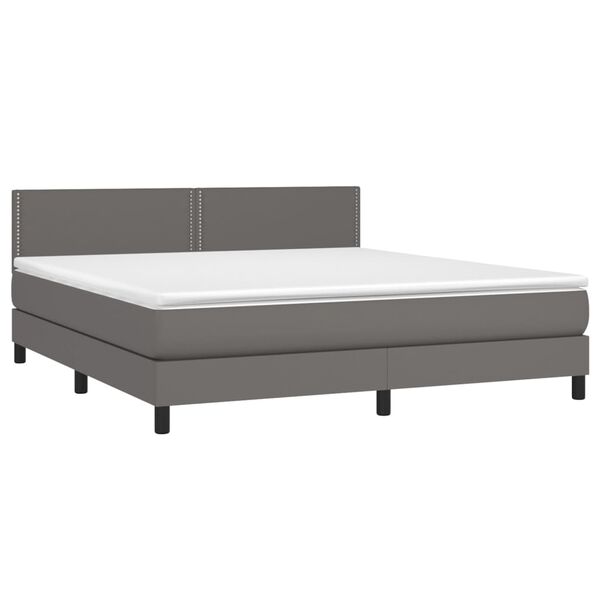 vidaXL Boxspringbett mit Matratze & LED Grau 180x200 cm Kunstleder