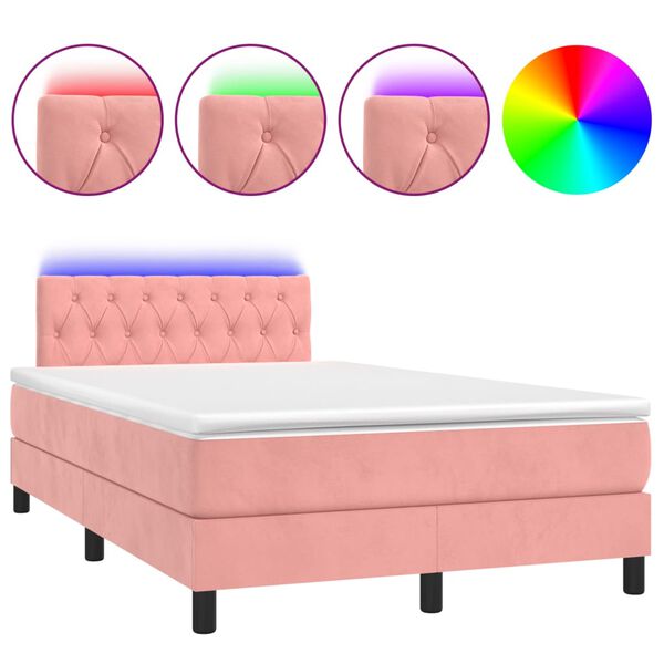 vidaXL Boxspringbett mit Matratze & LED Rosa 120x200 cm Samt