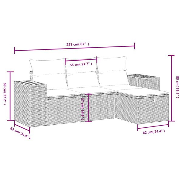 vidaXL 4-tlg. Garten-Sofagarnitur mit Kissen Schwarz Poly Rattan