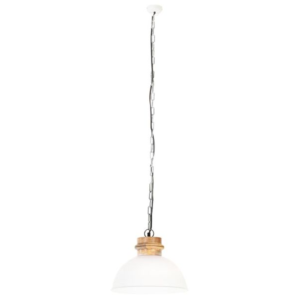 vidaXL H&auml;ngelampe Industriestil Wei&szlig; Rund 32 cm E27 Mango Massivholz