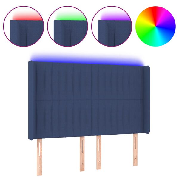vidaXL LED Kopfteil Blau 147x16x118/128 cm Stoff