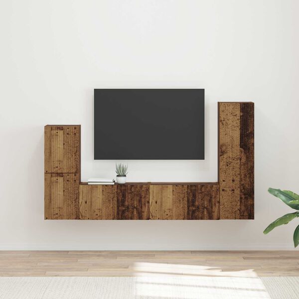 vidaXL TV-Schrankset Wandmontiert 4 pcs Altholz Holzwerkstoff