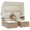 vidaXL Gartensofa 2-Sitzer mit Dach und Hockern Beige Poly Rattan