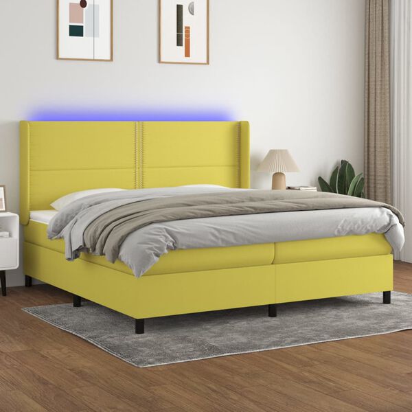 vidaXL Boxspringbett mit Matratze & LED Gr&uuml;n 200x200 cm Stoff