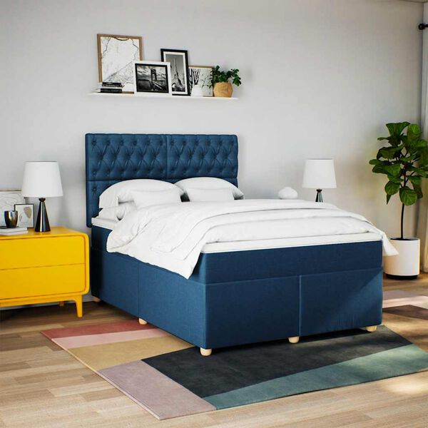 vidaXL Boxspringbett mit Matratze Blau 140x190 cm Stoff