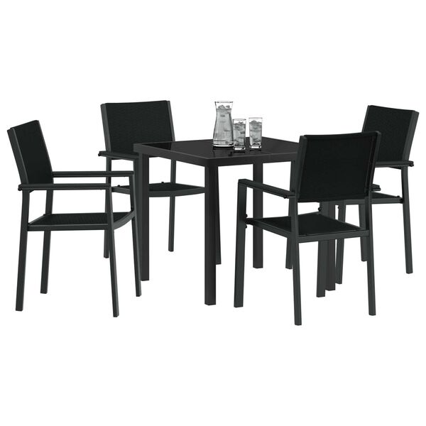 vidaXL Garten Essgruppe 5 pcs Schwarz Pulverbeschichteter Stahl