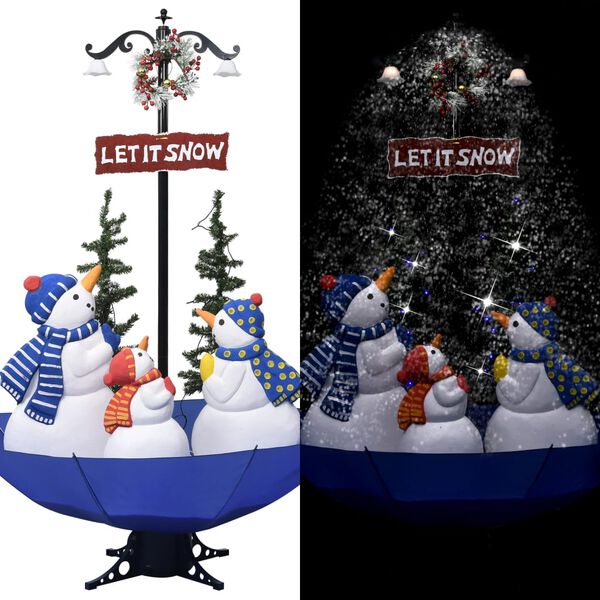 vidaXL Weihnachtsbaum mit Schnee und Schirm-Fu&szlig; Blau 170 cm PVC