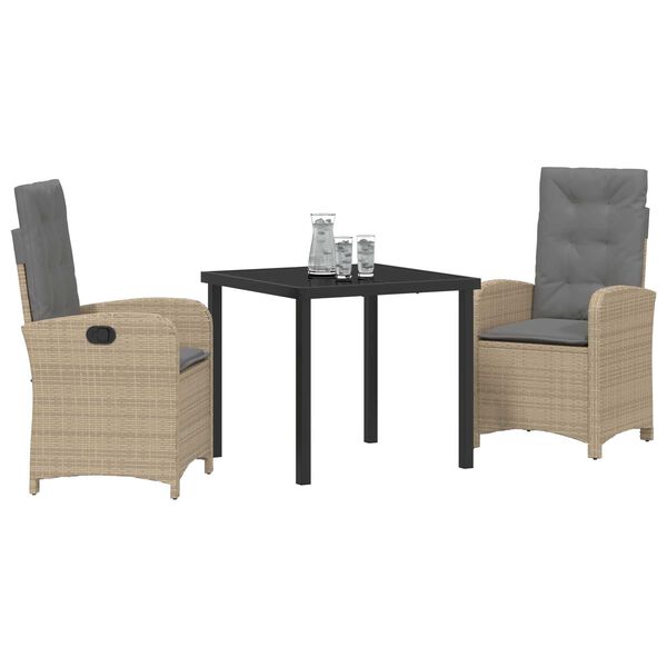 vidaXL Garten Essgruppe mit Kissen 3 pcs Beige Poly-Rattan