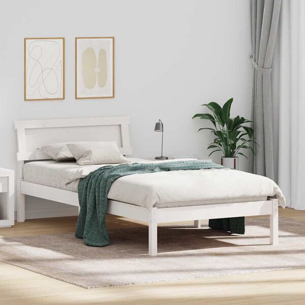 vidaXL Bettrahmen mit Kopfteil Wei&szlig; 75 x 190 cm Massives Kiefernholz