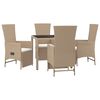 vidaXL 5-tlg. Garten-Essgruppe mit Kissen Beige Poly Rattan