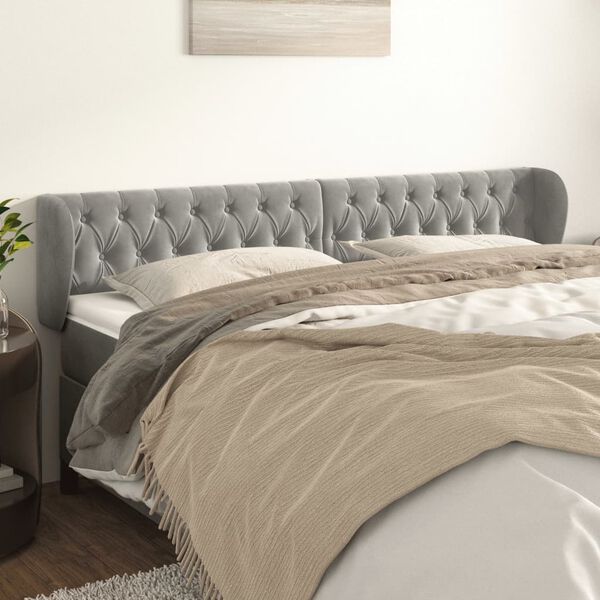 vidaXL Kopfteil mit Ohren Hellgrau 203x23x78/88 cm Samt