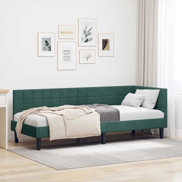 vidaXL Eckbettgestell mit Kopfteil Dunkelgr&uuml;n 80 cm x 200 cm Samt