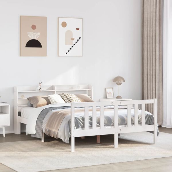 vidaXL Bettgestell mit Kopfteil ohne Matratze Wei&szlig; 140x200 cm