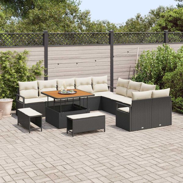 vidaXL Garten-Sofa-Set mit Kissen mit Kissen 13 pcs Schwarz und Creme