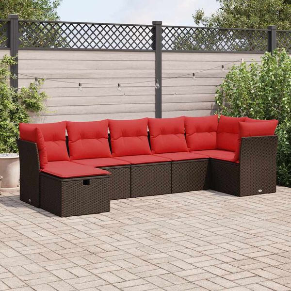 vidaXL 7-tlg. Garten-Sofagarnitur mit Kissen Braun Poly Rattan