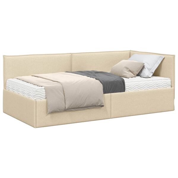vidaXL Eckbettgestell mit Matratze mit Kopfteil 2 pcs Creme Samt