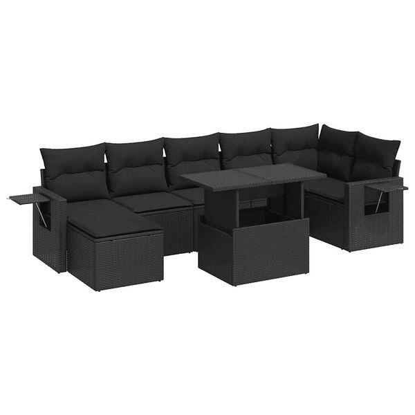 vidaXL 8-tlg. Garten-Sofagarnitur mit Kissen Schwarz Poly Rattan