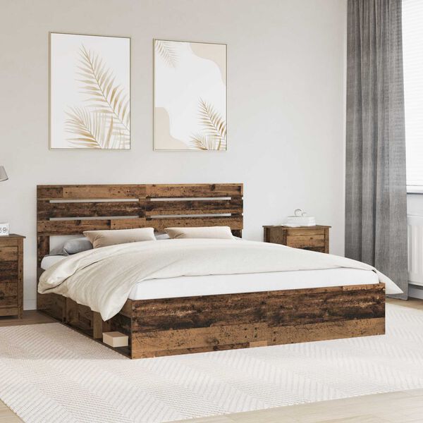 vidaXL Bettrahmen Altholz 200 x 200 cm Massives Kiefernholz