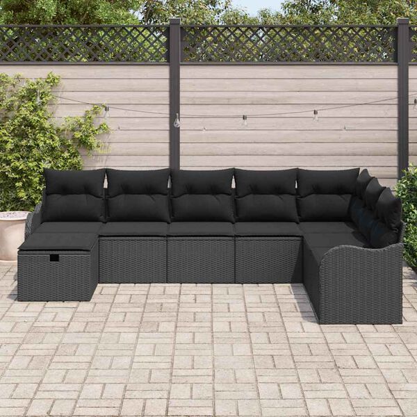 vidaXL Sofa Set mit Kissen mit Speicher Schwarz Poly-Rattan