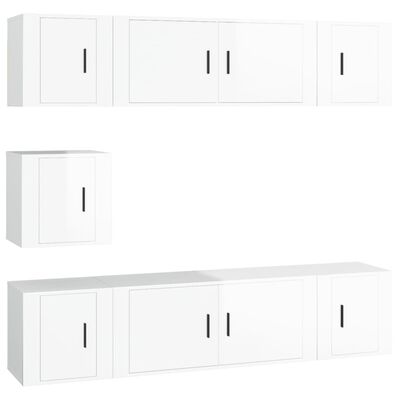 vidaXL 7-tlg. TV-Schrank-Set Hochglanz-Weiß Holzwerkstoff