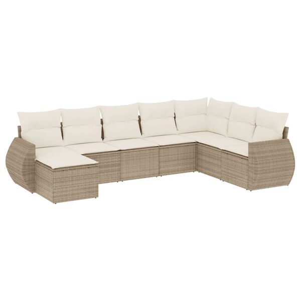 vidaXL 8-tlg. Garten-Sofagarnitur mit Kissen Beige Poly Rattan
