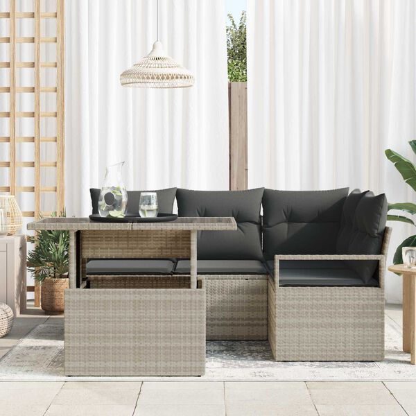 vidaXL Gartensofa-set mit Kissen 5 pcs Hellgrau Poly Rattan