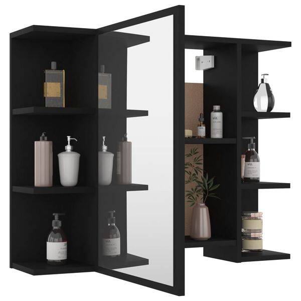 vidaXL Bad-Spiegelschrank Schwarz 80x20,5x64 cm Holzwerkstoff