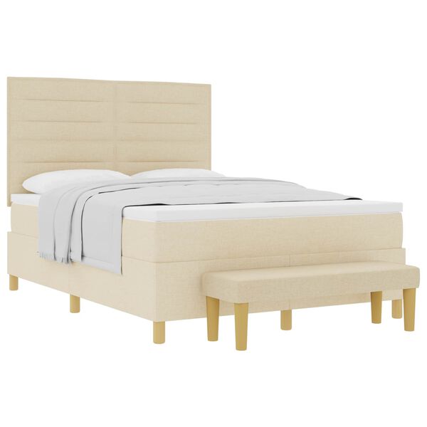 vidaXL Boxspringbett mit Matratze Creme 140 x 200 cm Stoff