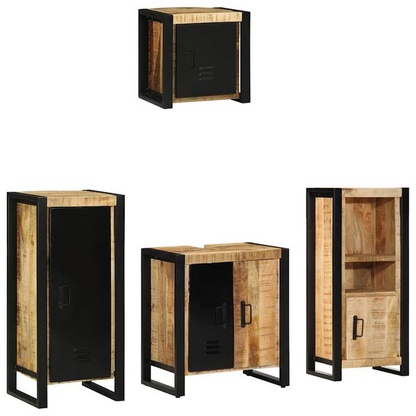 vidaXL Badezimmerm&ouml;bel Set mit Regal 4 pcs Braun Massivholz Mango