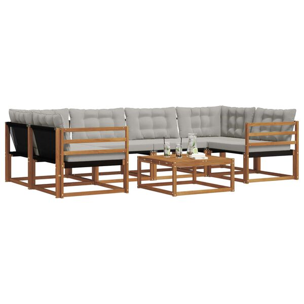 vidaXL Outdoor-Sofagarnitur mit Kissen 7 pcs Nat&uuml;rlich und Hellgrau