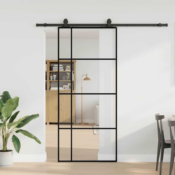 vidaXL Schiebet&uuml;r mit Beschlag Schwarz 90x205 cm ESG-Glas