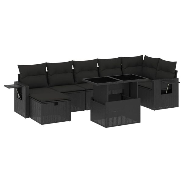 vidaXL 8-tlg. Garten-Sofagarnitur mit Kissen Schwarz Poly Rattan