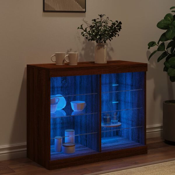 vidaXL Sideboard mit LED-Leuchten Braun Eichen-Optik 81x37x67 cm