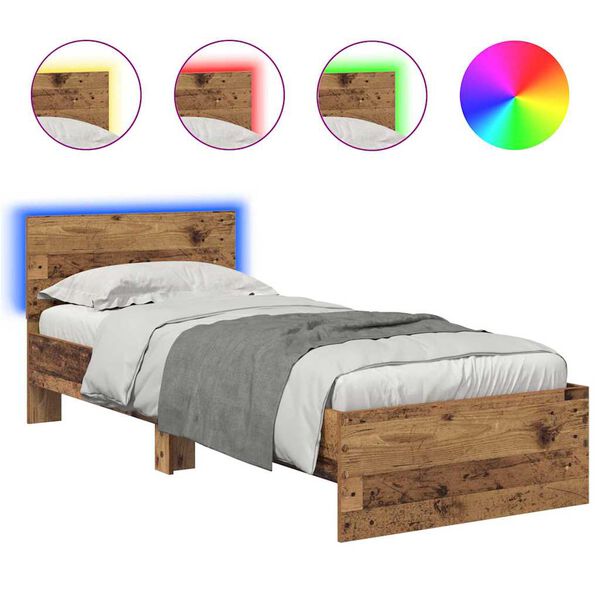 vidaXL Bettrahmen mit Kopfteil Altholz 75 x 190 cm Holzwerkstoff