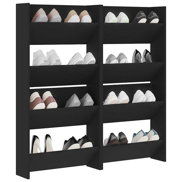 vidaXL Wand-Schuhschr&auml;nke 4 Stk. Schwarz 60x18x60 cm Holzwerkstoff