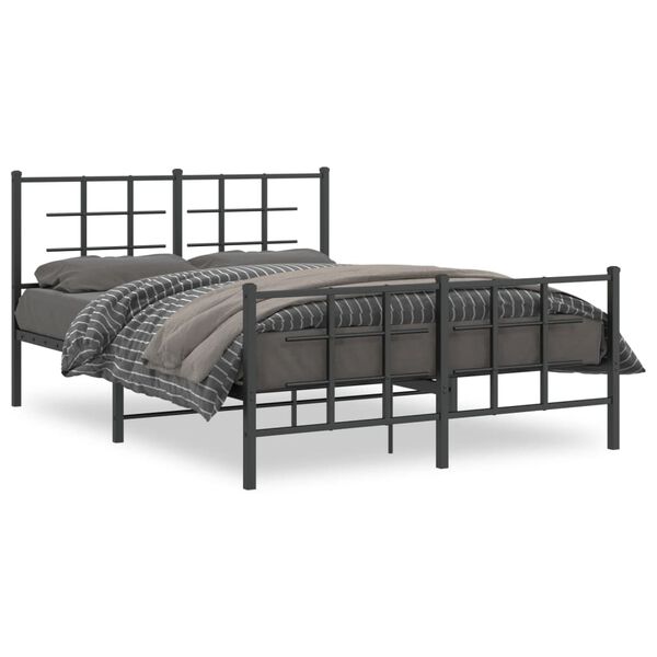 vidaXL Bettgestell mit Kopf- und Fu&szlig;teil Metall Schwarz 140x190 cm