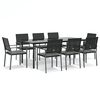 vidaXL 9-tlg. Garten-Essgruppe mit Kissen Poly Rattan und Stahl