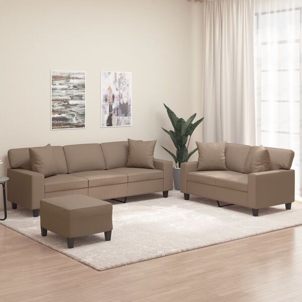 vidaXL 3-tlg. Sofagarnitur mit Kissen Cappuccino-Braun Kunstleder