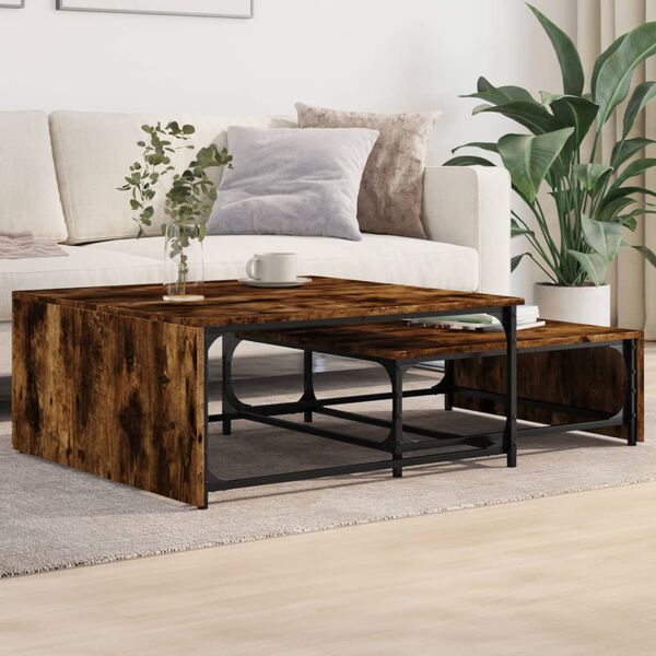 vidaXL Satztische 2 Stk. R&auml;uchereiche Holzwerkstoff und Metall