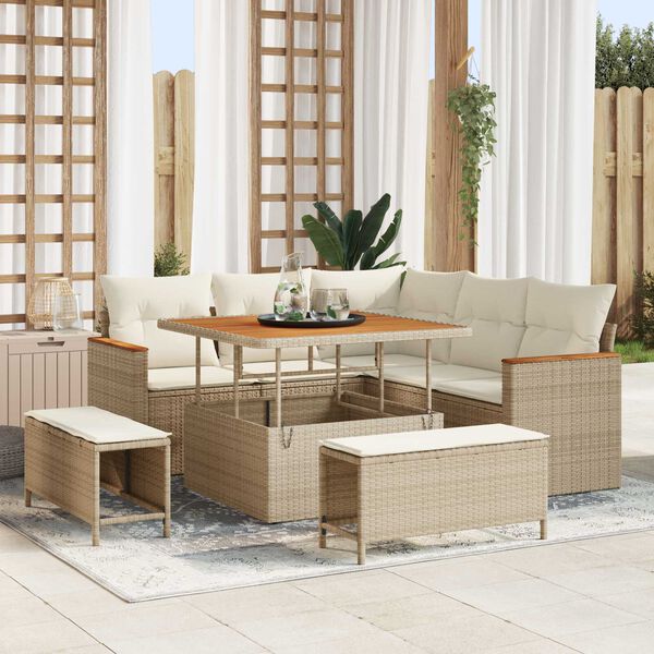 vidaXL Gartensofa-set mit Kissen 8 pcs Beige Poly Rattan