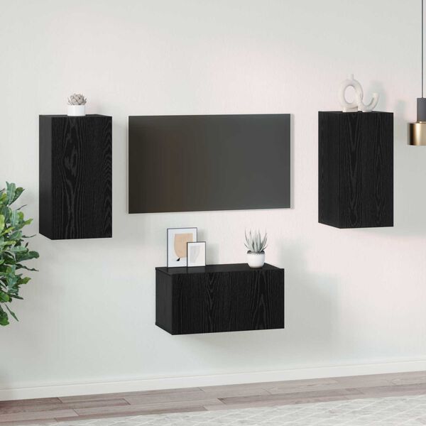 vidaXL TV-Schrankset 3 pcs Schwarz Eichen-Optik Holzwerkstoff